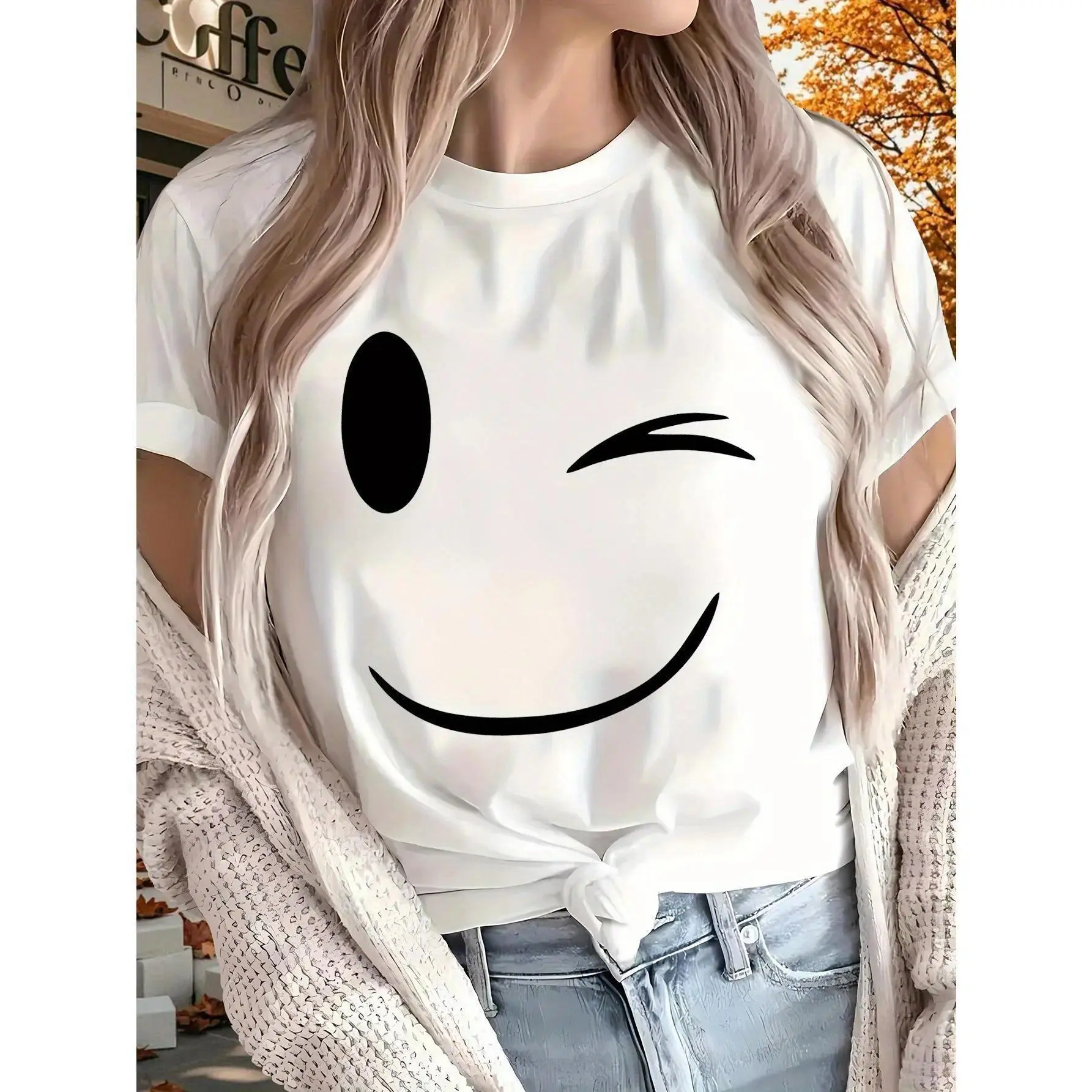 Happy New Year 2026! New women's printed T-shirt, short-sleeved, suitable for all seasons, outdoor, home, and sports wear. 100% pure cotton, crew neck, short sleeve.