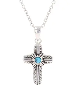Montana Silversmiths Women's Feathered Cross Turquoise Center Necklace - Nc4529