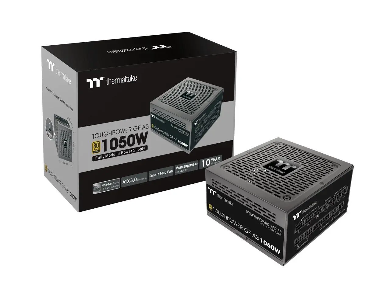 Thermaltake Toughpower GF A3 ATX 3.0 1050W 80+ Gold Full Modular SLI/Crossfile Ready Power Supply; PCIe Gen.5 600W 12VHPWR Connector Included; PS-TPD-1050FNFAGU-L)
