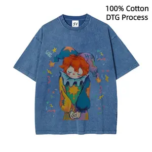 Vintage Distressed Cute Clown  Funny Circus Clown Cute  T-Shirt DTG Process Unisex Loose-Fitting T-shirt, Washed Casual Top (100% Cotton, 280g), Smooth Fabric, Minimalist Style, Street Style, Classic T-shirt, Makes a Great Gift.
