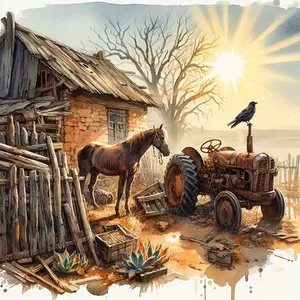 A 5D Cube Round Diamond Full Drill Frameless Diamond Painting of a Horse in Front of a Cottage. This Handcrafted Diamond Painting Is Suitable for Beginners And Craft Enthusiasts, Making It a Perfect Decorative Piece for Living Rooms, Bedrooms