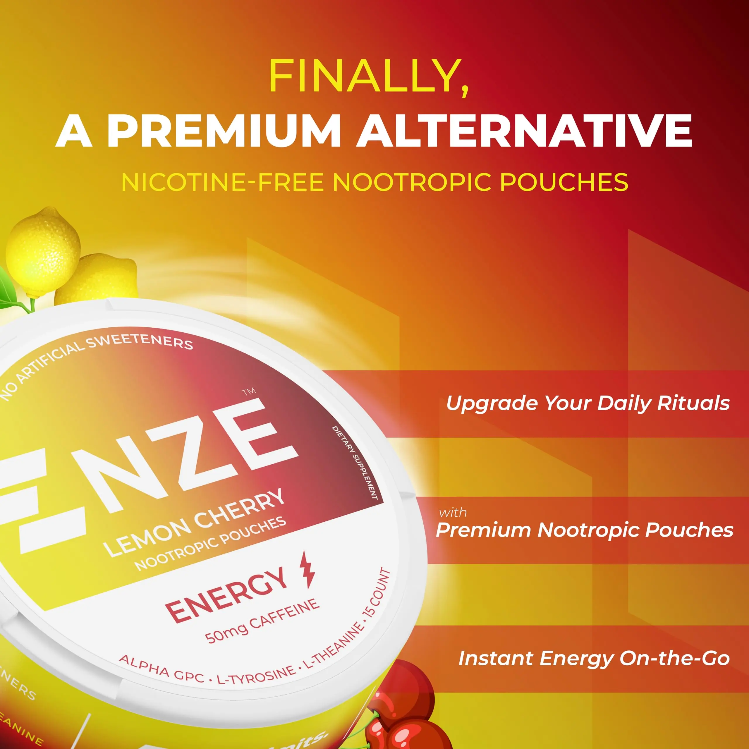 NZE Caffeine Nootropic Pouches (Lemon Cherry) - Energy Pouches