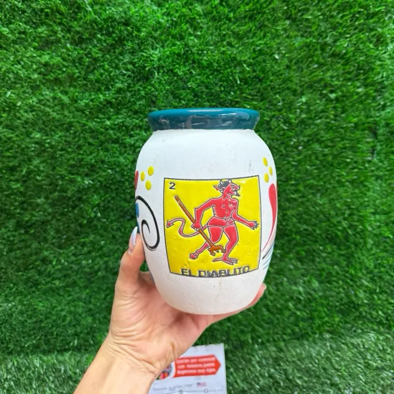 Handmade Clay Cantarito-Lotería Flores-1 Liter.