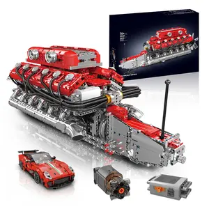 Giant V12 Supercar Engine Building Blocks Set 3472pcs Electrically Driven Highly Simulated Engine Structure Details Exquisitely Designed Sports Car Components DIY STEM Hobbyists Gifts Model Car Kit