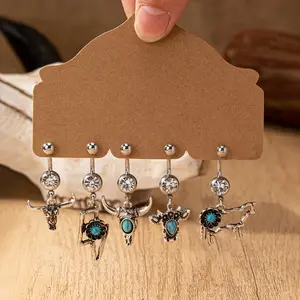 GlimmerTChic Western Cowboy-Inspired Belly Button Ring with Blue Turquoise & Lightning Design Zinc Alloy PA83315ins for Vacation Parties Summer Party Jewelry