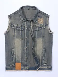 New Arrival Men's Denim Jacket with Ripped Design, Retro Washed Vest, a Stylish Pick for Streetwear Looks