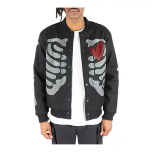 152-515 - Rebel Skeleton Melton Rhinestone Varsity Jacket