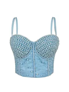2025 New PearlTrimmed Corset Top Shaping Fishbone Bustier with Padded Cups Waist Trainer Bralette for Outerwear Shapewear Womenswear Compression Spaghetti Strap