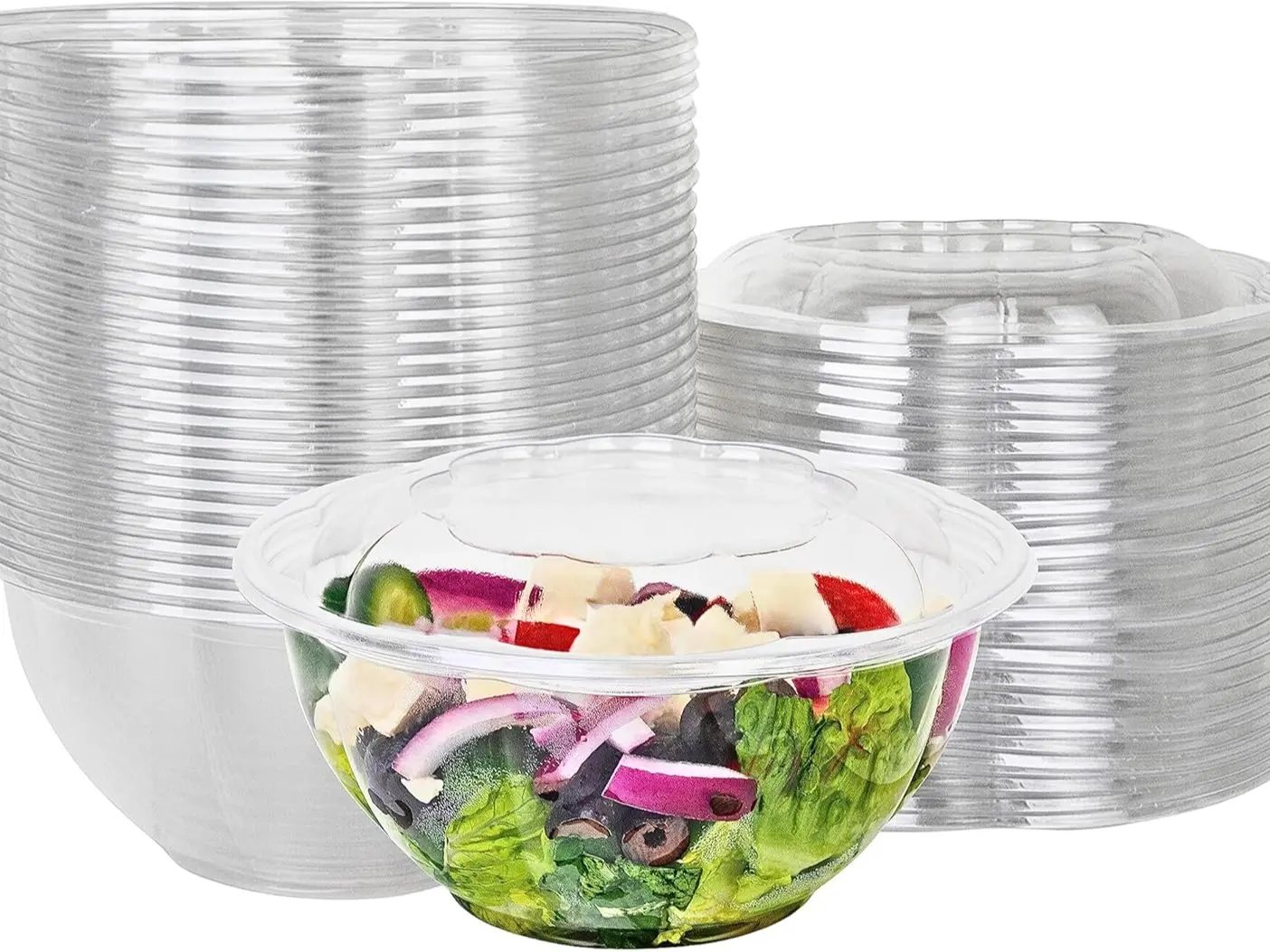 Green Direct 32 oz. Disposable Salad Bowls with Lids - Pack of 25 for Meal Prep, Serving, and On-the-Go - Plastic, Sturdy Plastic Bowls