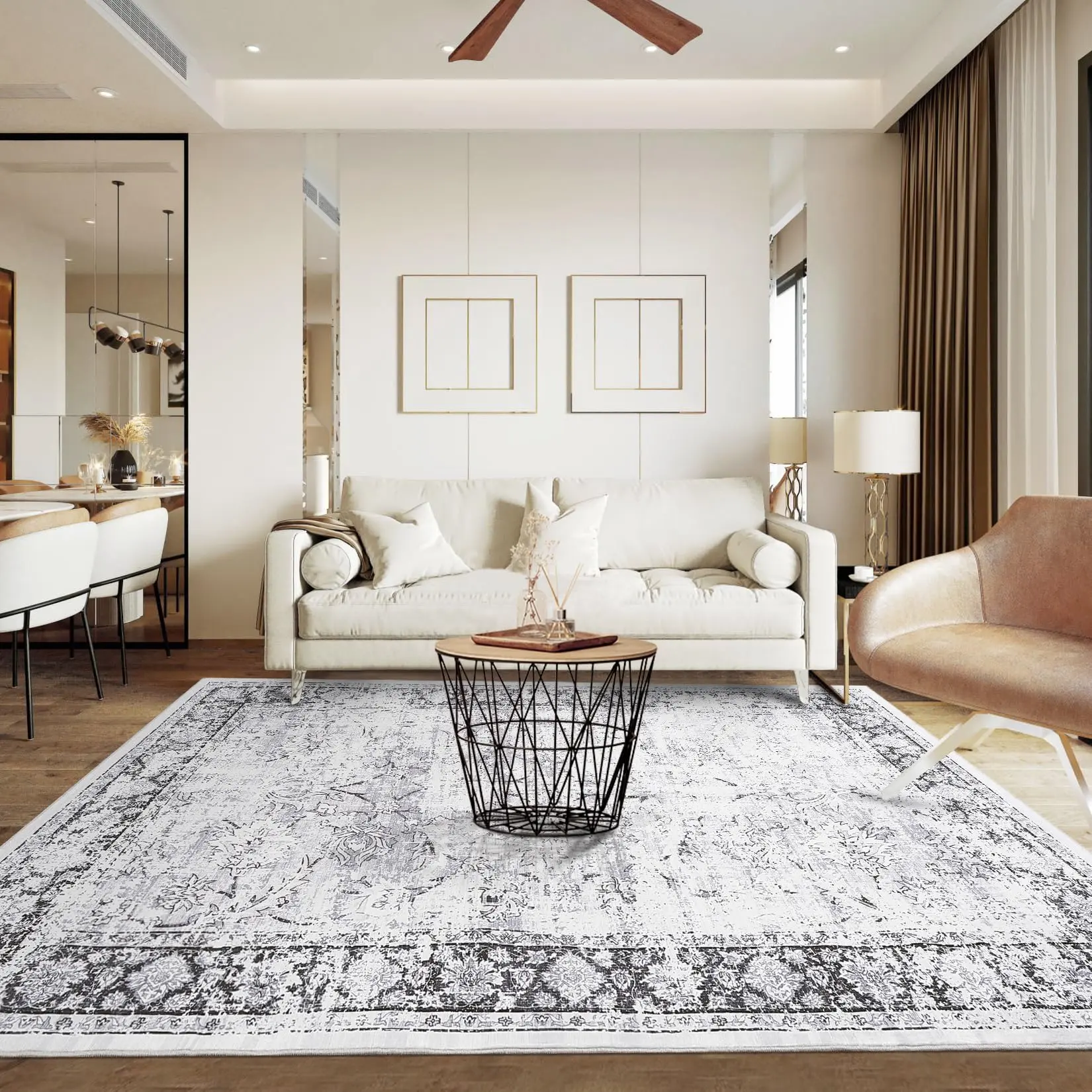 【GARVEE】Living Room Rug 8x10 Vintage Area Rug Stain Resistant Washable Carpet Non Slip Low Pile Floor Cover For Bedroom Playroom Nursery Apartment,Grey