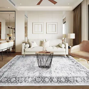 【GARVEE】Living Room Rug 8x10 Vintage Area Rug Stain Resistant Washable Carpet Non Slip Low Pile Floor Cover For Bedroom Playroom Nursery Apartment,Grey