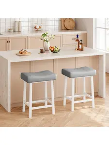 24-Inch Counter Height Barstools Set of 2, Adjustable Counter Stools with 2 Seats, White, Ergonomic Saddle Seat, Heavy-Duty Metal Frame, Easy Setup - Ideal for Kitchen, Dining Room