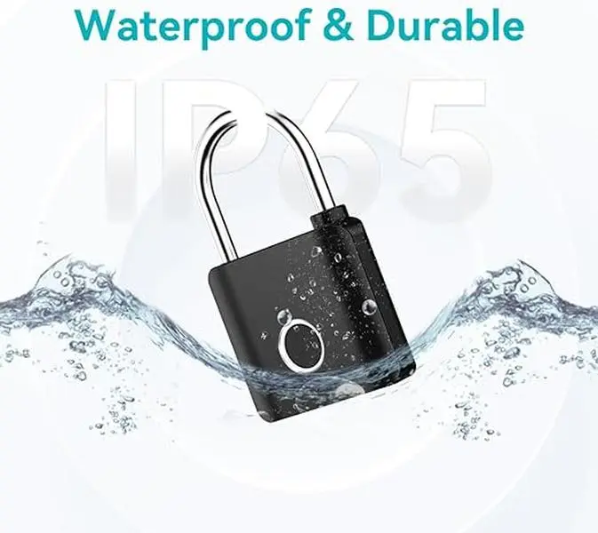 Fingerprint Padlock Weatherproof Smart Padlock with Keyless Biometric, IP65 Waterproof Electronic Combination Lock