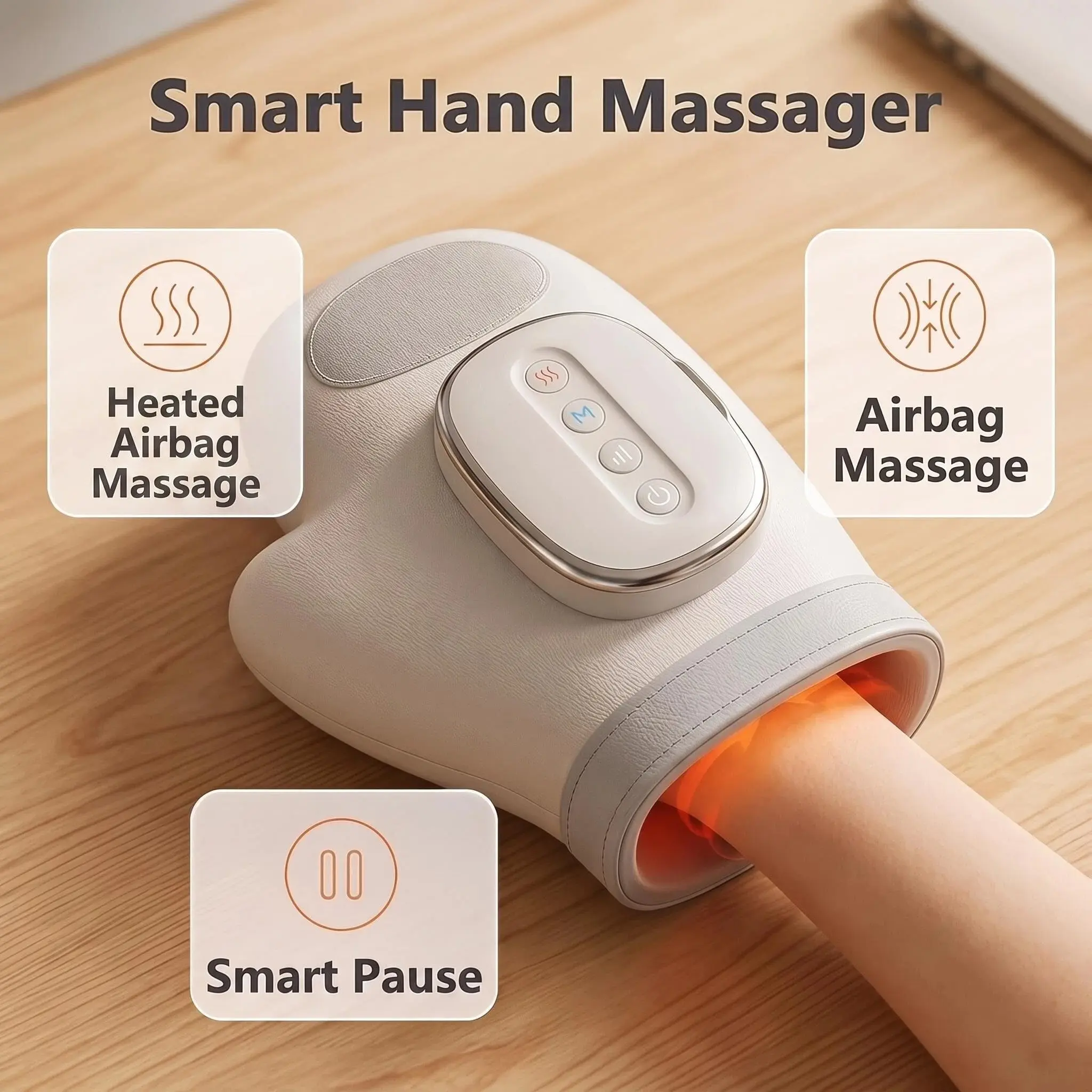 Smart Heated Air-Pressure Hand Massager - 3D Massage, 5 Modes - Rechargeable and Portable - Designed for Office Workers, Seniors, and Esports Players