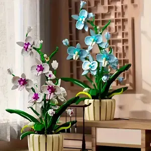Floral Pot Plant Model Theme, Cool 1192pcs Flower Pot Building Blocks, Interactive Design, Blue Colors, Perfect Gift for Christmas Birthday