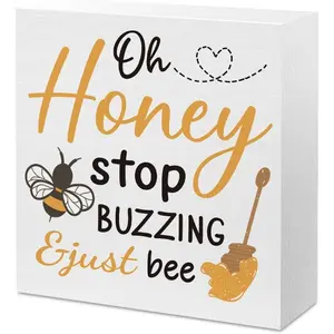Bumble Bee Decor for Home Summer Decorations for Home Office Table Desk Shelf Honey Cute Bee Bumble Kitchen Decor Gifts for Women Decorative Plaque 5x5 inch