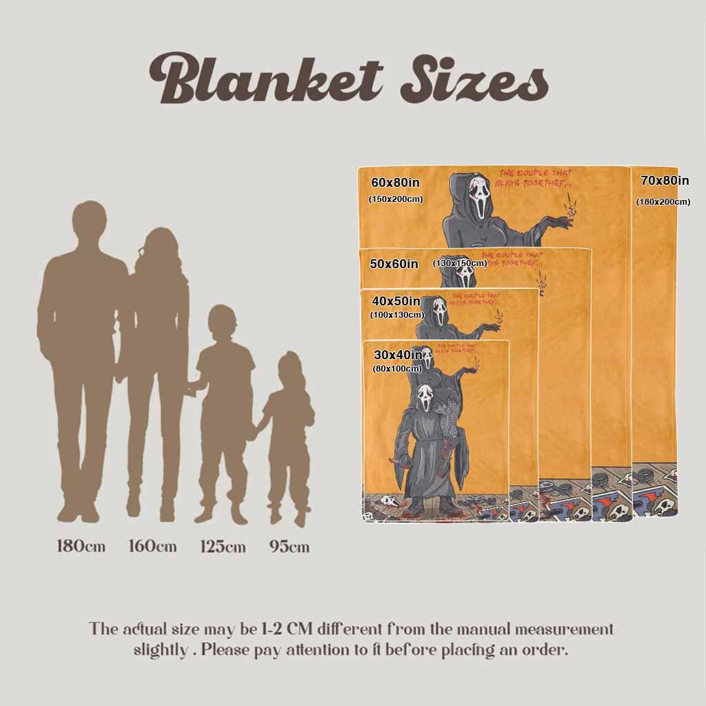 Couple Ghost Mask Flannel Blanket Horror Movie Art Print Design Soft Warm Plush Throw Cozy Decorative Home Blanket Perfect for Halloween Party Bedroom Decor Movie Night Unique Gift for Fans