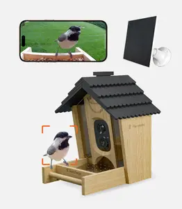 Sensforge Smart Bird Feeder with Camera - Wooden, Solar-Powered Outdoor Feeder with 2.5K HD Live View, Advanced AI Feature (6 Months Free), Weatherproof, App Alerts – Best Gift for Bird Lovers/Kids