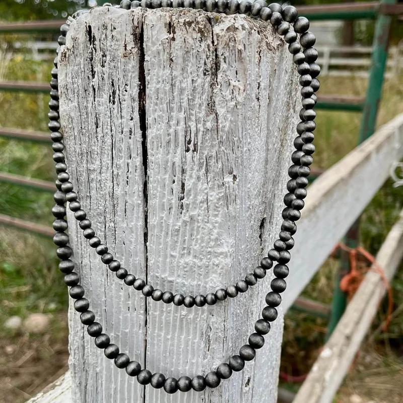 Vintage Grey-Pearl Beaded Layered Necklace Western Faux Navajo Pearl Beaded Necklace Statement Jewelry Clavicle Chain