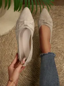Women's Fashion Velvet Bow Decor Soft Ballet Flats, Pointed Toe Slip-On Low Heel Rubber Shoes, Classic Style 2026 New Arrival