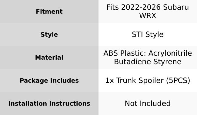 Rear Trunk Spoiler for Subaru WRX 2022-2025 STI Style Carbon Fiber Print ABS