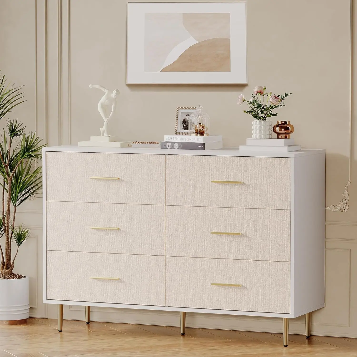6 Drawer Dresser, Modern White Chest of Drawers with Gold Metal Legs and  Handles, Large Double Wooden Dresser for Bedroom, Storage Cabinet for... -  TikTok Shop