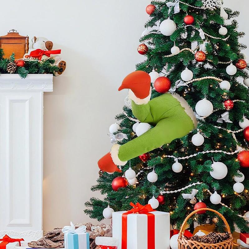Christmas Elf Body Tree Decorations, Christmas Green Xmas Tree Topper, Pose-able Elf Stuffed Leg for Christmas Tree Hanging Oranemet