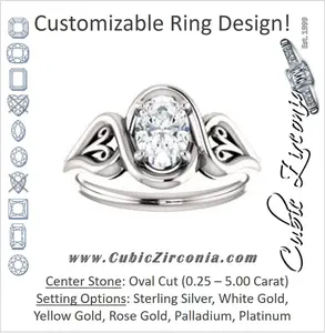 Cubic Zirconia Engagement Ring- The Bentley (Customizable Oval Cut Solitaire with Wide Tapered Band and Side Engraving Motif)