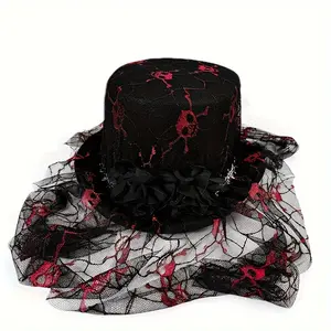 Lace Top Hat with Black Mesh Veil - Perfect for Costume Parties & Festivals for Halloween,Christmas Event & Party Supplies Halloween&Christmas for Christmas,Newyear,Valentine,Party Events For Adults