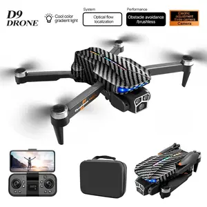 D9 Drone with Triple Camera, Brushless Motor RC Quadcopter with 360° Obstacle Avoidance, Optical Flow Hover, Colorful LED Lights, Foldable FPV Drone for Beginners