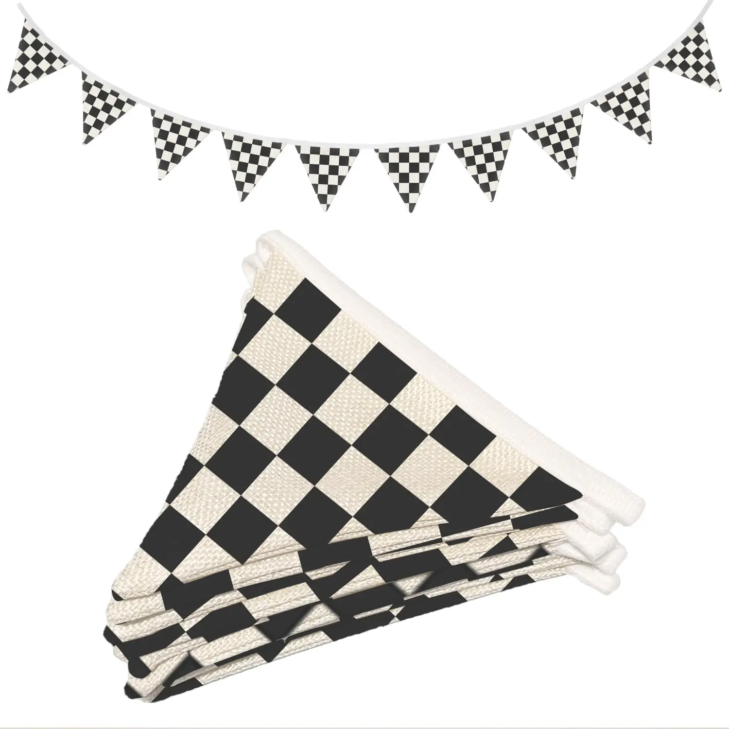 Black and White Checkered Racing Car Wall Decor Bunting Banner for Kids Room Nursery Playroom Birthday Party