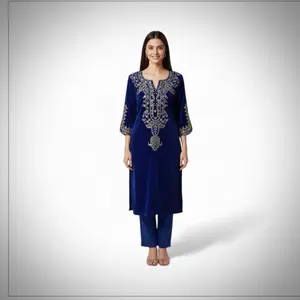 Cord Set in velvet with Heavy Jari and Sequins Work on Front and Hand of the Tops in different colors bust size chart M (36),L(38)xl(40)xxl(42)Womenswear