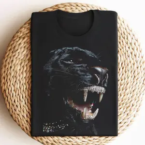 Vintage Black Panther Graphic T-Shirt, Iced Out Big Cat Luxury Streetwear Design, Unisex Streetwear Tee For Animal Lovers, Retro Dark Aesthetic Outfit