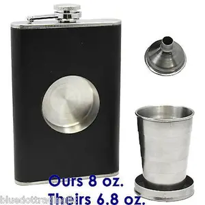 BlueDot Trading® 8 oz Stainless Steel Leather Wrapped Flask with Funnel & Collapsible Shot Glass Bottle Bottled Drinkware Aluminum