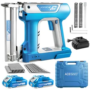 【Fathersdaygift】ADEGSO Cordless 2-in-1 Brad Nailer/Staple Gun – 21V Electric Pneumatic Nail Gun w/ 2x2.0Ah Battery & Charger, 1000Pcs Nails, Adjustable Depth | Single/Contact Firing for Upholstery, Woodworking, DIY, dealsforyoudays