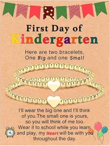 September Laurel 2Pcs First Day of Kindergarten Preschool Bracelets for Mommy and Me, Matching Heart Beaded Bracelets for Mother Daughter