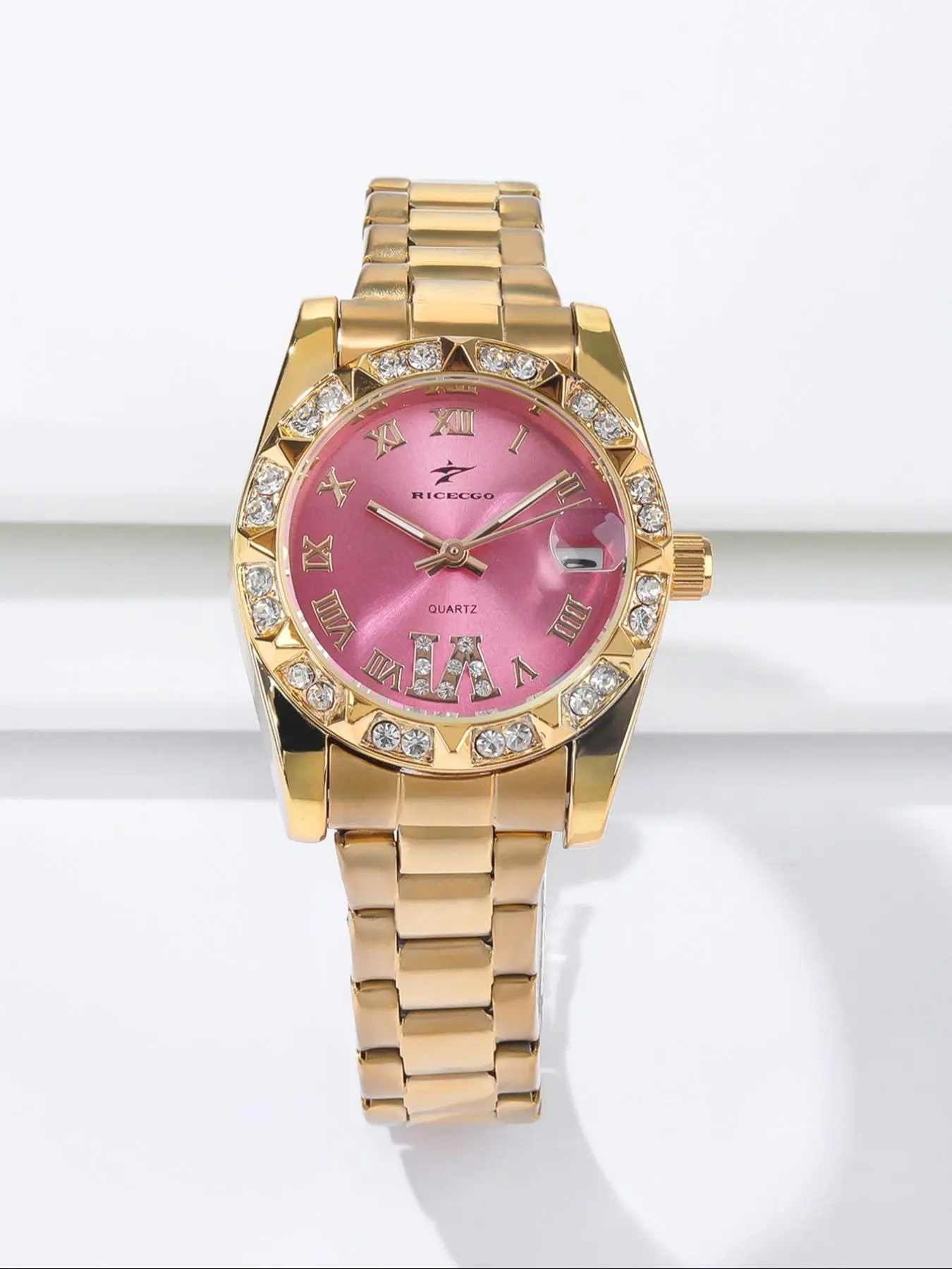 Mother's Day Gifts, Lady's Stylish Elegant Rhinestone Decorated Watch, Elegant Wristwatch, Roman Numerals Round Dial Watch, Analog Quartz Watch, Quartz Watches, The Perfect Gift with A Box, Suitable for Her, Analogue Quartz Watch