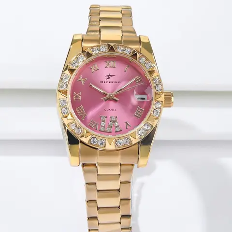 Mother's Day Gifts, Lady's Stylish Elegant Rhinestone Decorated Watch, Elegant Wristwatch, Roman Numerals Round Dial Watch, Analog Quartz Watch, Quartz Watches, The Perfect Gift with A Box, Suitable for Her, Analogue Quartz Watch