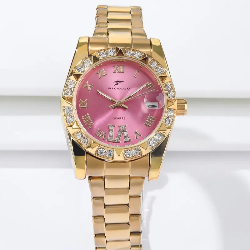 Mother's Day Gifts, Lady's Stylish Elegant Rhinestone Decorated Watch, Elegant Wristwatch, Roman Numerals Round Dial Watch, Analog Quartz Watch, Quartz Watches, The Perfect Gift with A Box, Suitable for Her, Analogue Quartz Watch