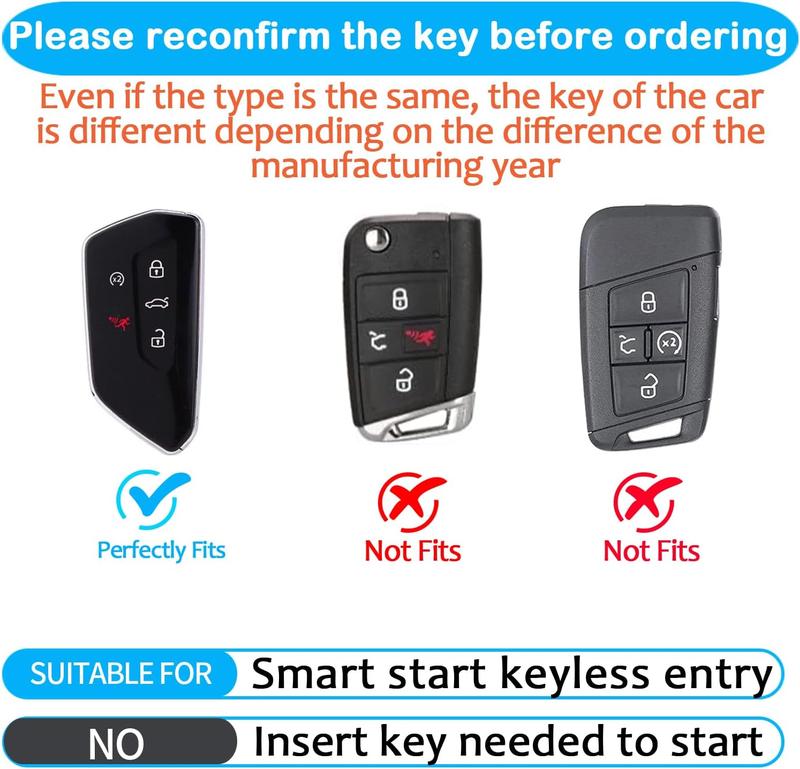 for VW Atlas Key Fob Cover Premium TPU Car Remote Case Holder Keychain Compatible for Volkswagen ID4 MK8 Golf GTI 2025 2024 -Black White