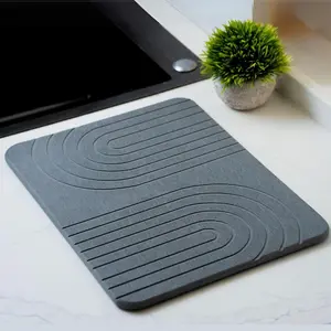 Stone plate drying pad for kitchen counter, Super water absorption and quick drying Diatomaceous earth plate drying pad Non-slip and heat-resistant gray Tableware Coasters
