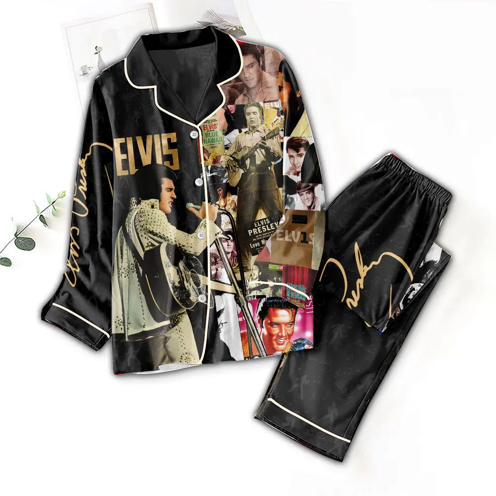 Elvis Presley Pajamas Set, 1950s Rock n Roll Nightwear, Retro Music Lover Gift for Her, Pink Vintage Vinyl Record PJs