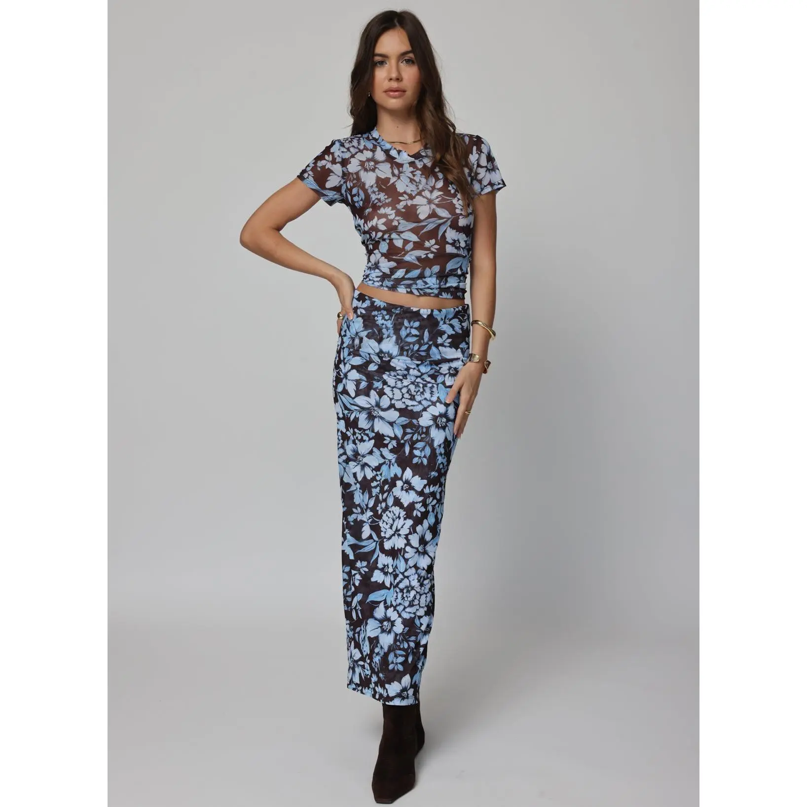 MESH FOLDOVER  MAXI SKIRT