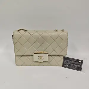 Pre-owned France Crossbody Bags Chanel — Platinum Tone Enamel Clasp Flap Accordion Bag（SZ H06595）