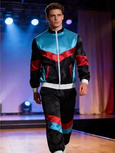 Men's Dress Up Clothing for Theme Party 80s Vintage Style Color Block Disco Jogging Suit Jacket & Pants Outfit