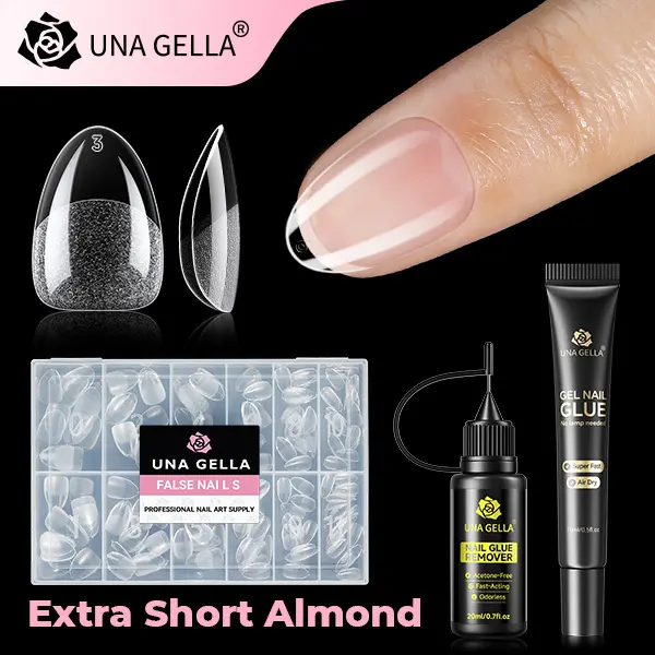 Extra Short Almond+15ml Air Dry Gel Nail Glue+20ml Nail Glue Remover