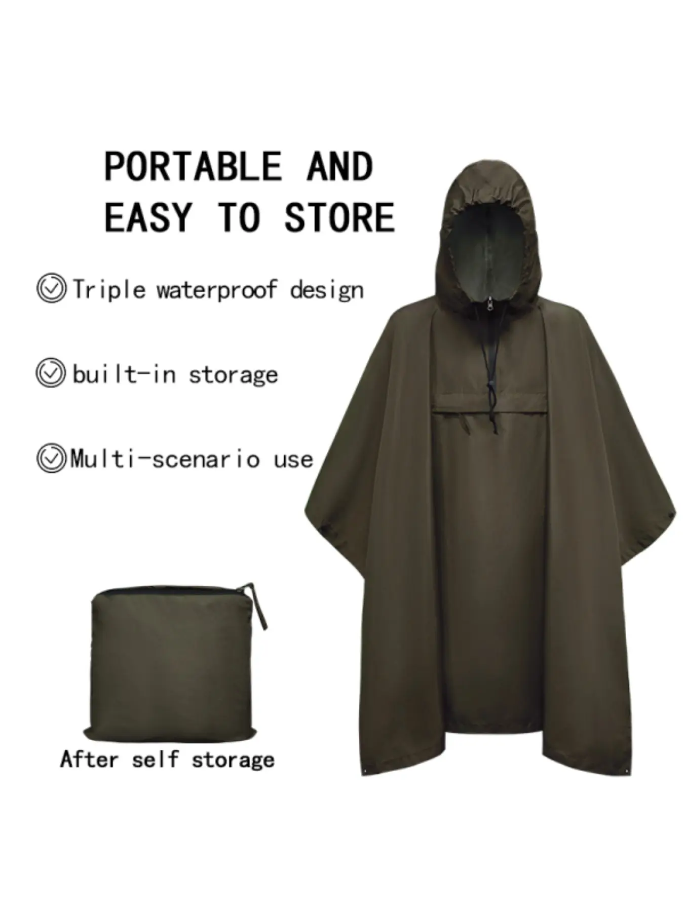 Three in one raincoat, cloak, canopy, floor mat, multi-purpose raincoat shelter, breathable hiking raincoat, suitable for outdoor, hiking, hunting, jungle boat emergency waterproof raincoat shelter, essential for field work and hunting