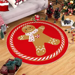 Round Gingerbread Man Pattern Floor Mat, 1 Count Non-slip Soft Floor Carpet, Decorative Area Rug for Home Living Room Bedroom, Home Decor