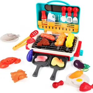 Kids BBQ Grill Toy Set – Pretend Barbecue Play Kitchen with Realistic Spray, Lights & Sounds, Color Changing Food, Cooking Gift for Boys & Girls