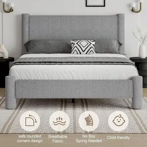 Upholstered Bed Frame, Upholstered Platform Bed With Headboard And Footboard, Modern Bed Frame Twin/Full/Queen/King, Dark Gray/Gray/White/Cream